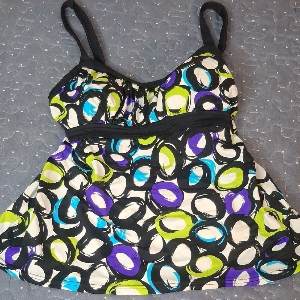 Caribbean Joe Black Tankini Swim top size 10 NWT